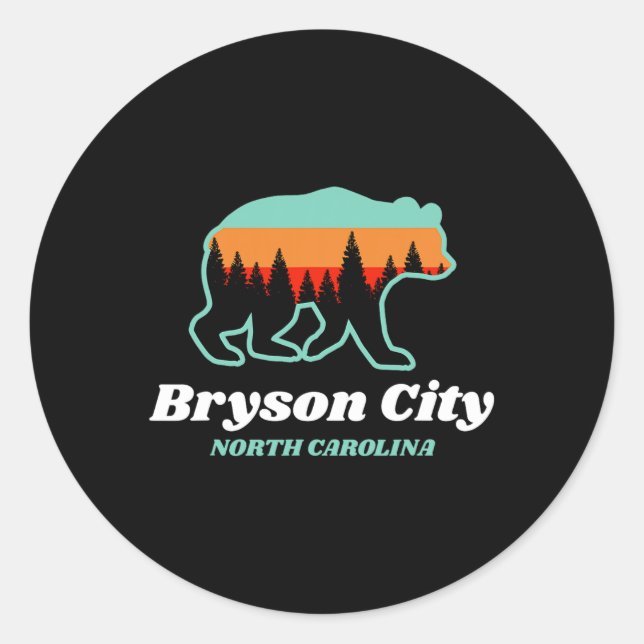 Adesivo Redondo Bryson City North Carolina Bear Mountains Country  (Frente)