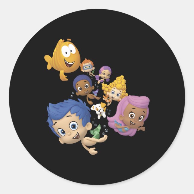 Adesivo Redondo Bubble Guppies Cheio Cast Natação Retrato (Frente)