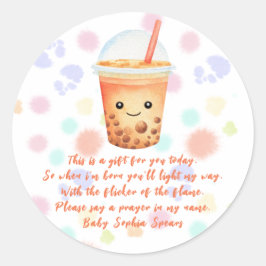Adesivo Redondo Bubble tea baby shower - Prayer candle label