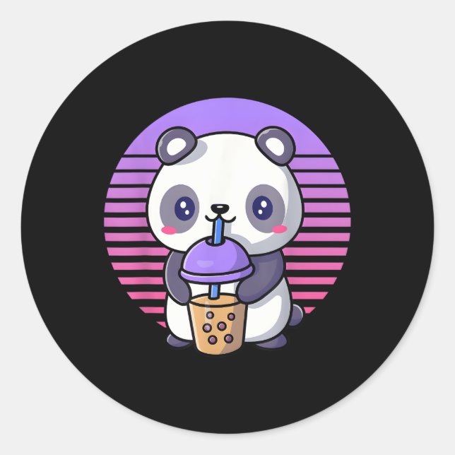 Adesivo Redondo Bubble Tea Kawaii Panda Boba (Frente)