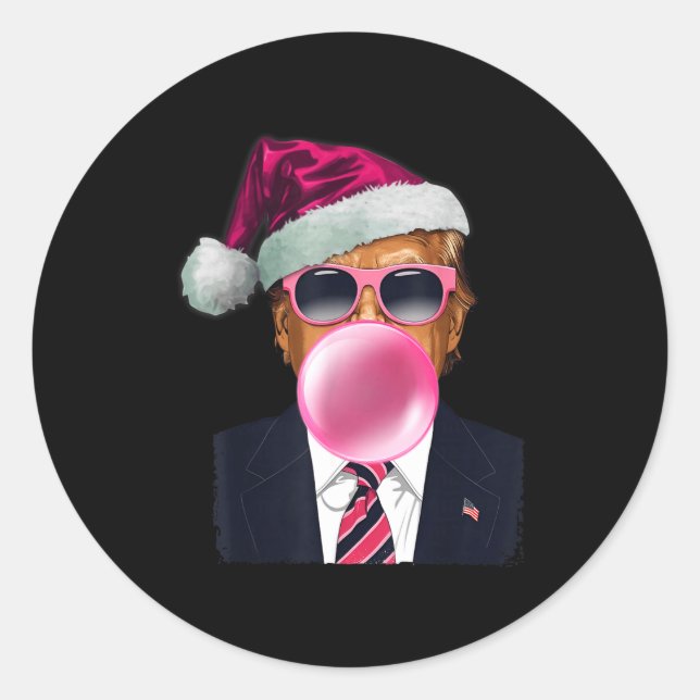 Adesivo Redondo Bubblegum Trump Blowing Bubble Gum Christmas Nk Tr (Frente)