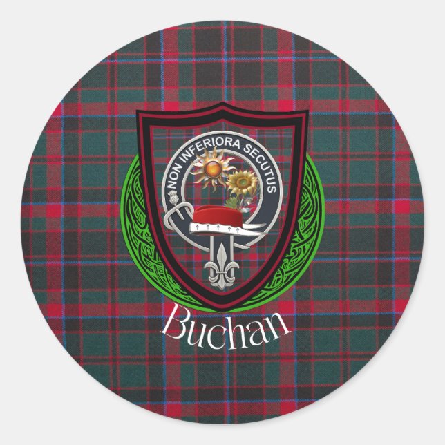 Adesivo Redondo Buchan Scottish Clan Tartan & Crest (Frente)