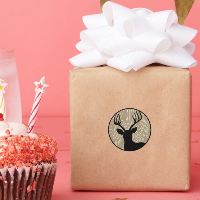 Adesivo Redondo Buck Deer Black Silhouette - Qualquer Granel De Ma (Festa)