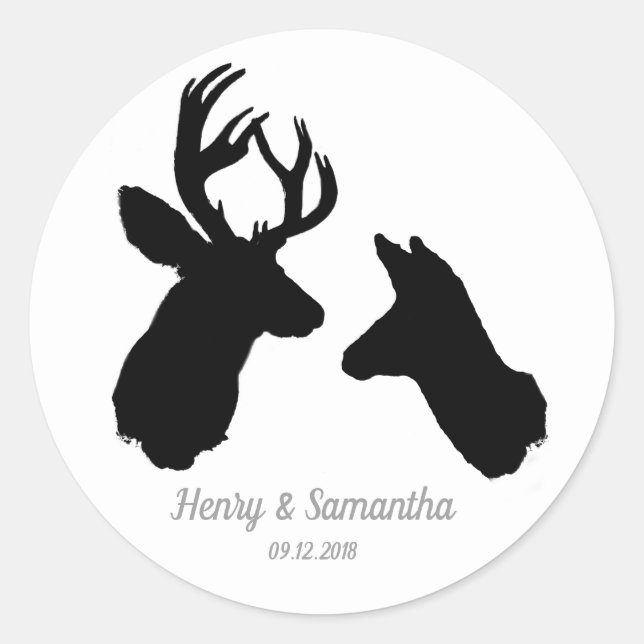 Adesivo Redondo Buck & Doe, Data de Casamento (Frente)