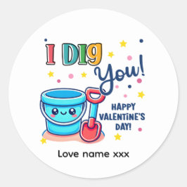 Adesivo Redondo Bucket & Spade Gift idea “I Dig You” Valentine