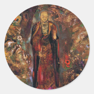 Adesivo Redondo Buddha que anda entre as flores