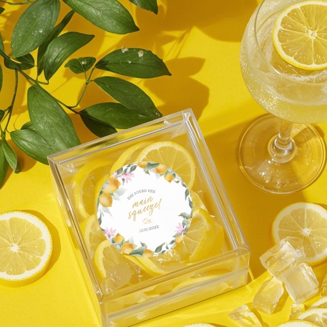 Adesivo Redondo Budget Main Squeeze Lemon Wreath Bridal Shower (Criador carregado)