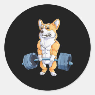 Adesivo Redondo Buff Power Lifting Corgi Bodybuilder