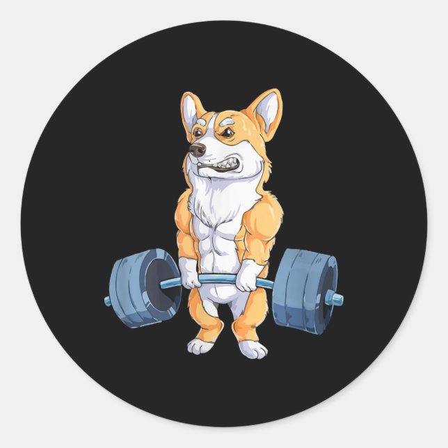 Adesivo Redondo Buff Power Lifting Corgi Bodybuilder (Frente)