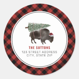 Adesivo Redondo Buffalo Bison Árvore de Natal Endereço da Xadrez V