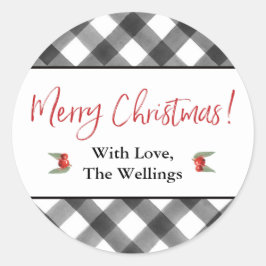 Adesivo Redondo Buffalo Check Preto & Branco Feliz Natal Personali