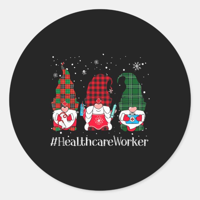 Adesivo Redondo Buffalo Plaid Gnome Healthcare Worker Nurse Christ (Frente)