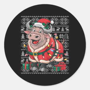 Adesivo Redondo Buffalo Xmas Sweater Style Ugly Papais noeis Buffa