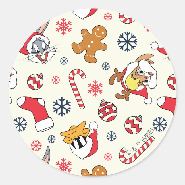 Adesivo Redondo BUGS BUNNY™, DAFFY DUCK™ & Lola Christmas Pattern (Frente)