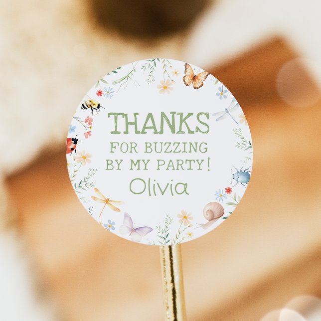Adesivo Redondo Bugs Girl Birthday Insect Party Stickers (Criador carregado)