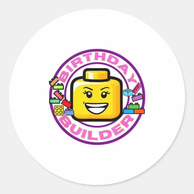 Adesivo Redondo Building Brick Birthday Builder Blocks Bricks Figu (Frente)
