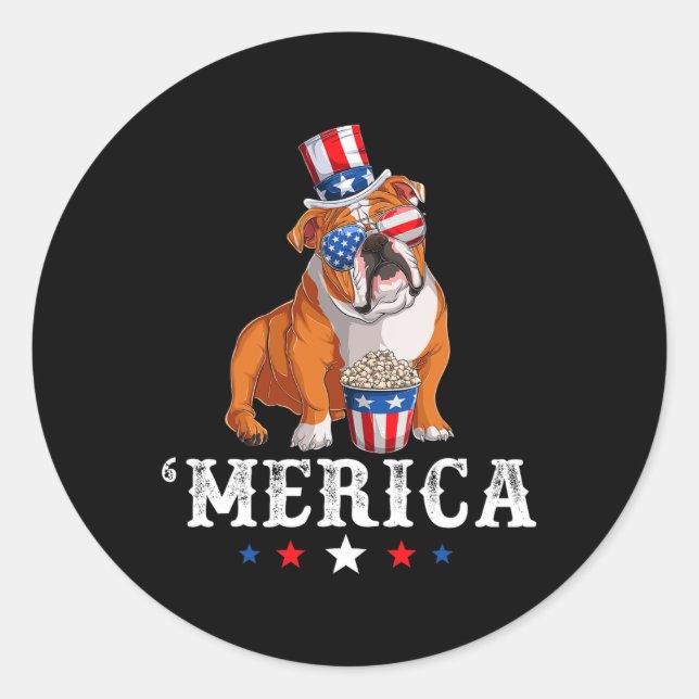 Adesivo Redondo Buldogdog Men Usa American Flag English Bulldo (Frente)