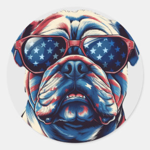 Adesivo Redondo Buldogue Americano Patriótico