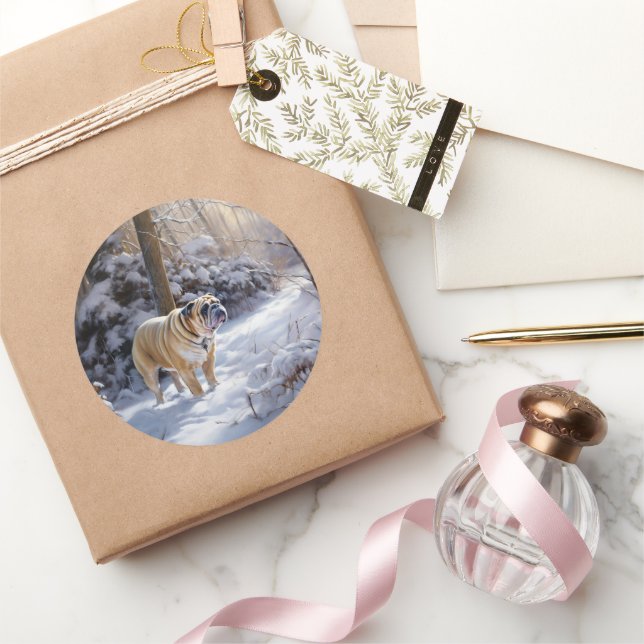 Adesivo Redondo Buldogue Deixe-O Neve Bruto (Presentear)