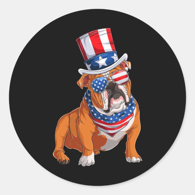 Adesivo Redondo Buldogue Dog 4 de julho Bandeira Americana (Frente)