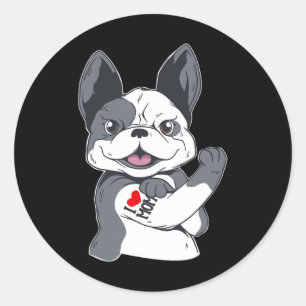 Adesivo Redondo Buldogue Engraçado Eu Amo A Mãe Tatuagem