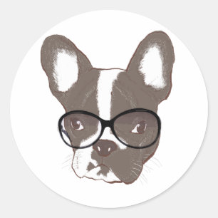 Adesivo Redondo Buldogue francês à moda