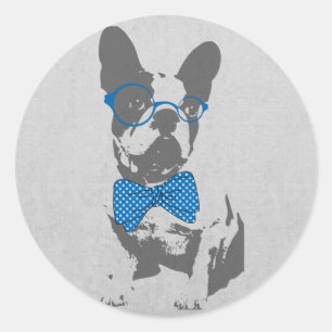 Adesivo Redondo Buldogue francês animal do vintage na moda
