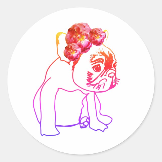 Adesivo Redondo Buldogue francês Buldogue Puppy Sweet Dog Sticker (Frente)