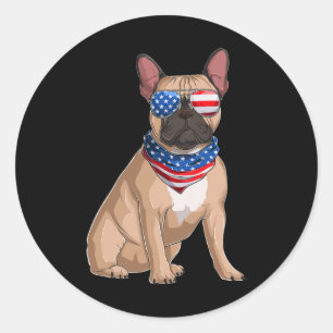 Adesivo Redondo Buldogue Francês Cão 4 De Julho Bandeira Americana