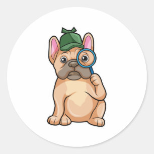 Adesivo Redondo Buldogue francês como Detetive com Lâmpada