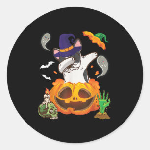 Adesivo Redondo Buldogue Francês Dabbing to Open Pumpkin Hallowee