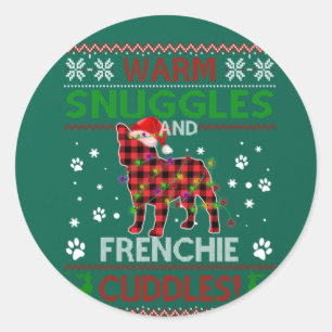 Adesivo Redondo Buldogue Francês Feio Natal Suor Xmas Pajama