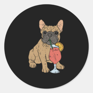Adesivo Redondo Buldogue francês Frenchi Bebendo de porco