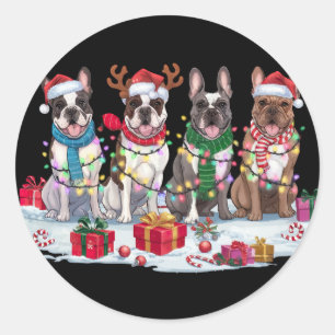 Adesivo Redondo Buldogue francês Papai Noel chora no Natal