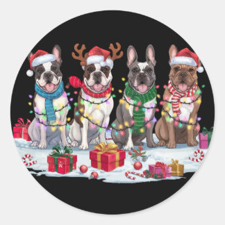 Adesivo Redondo Buldogue francês Papai Noel chora no Natal
