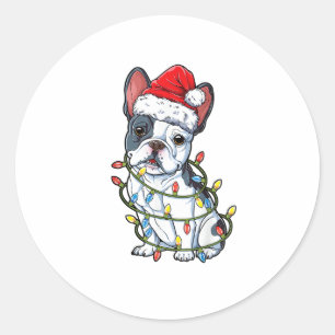 Adesivo Redondo Buldogue Francês Papais noeis Árvore de Natal Luze