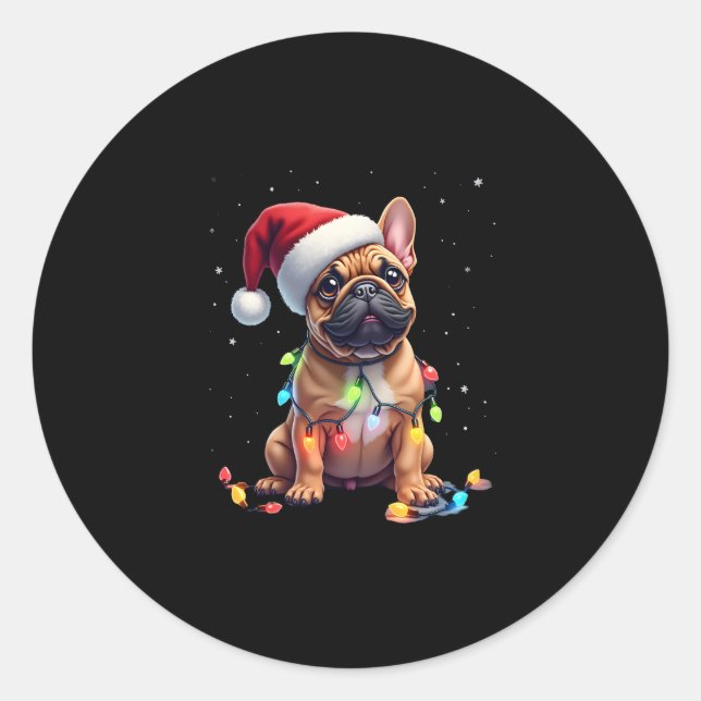 Adesivo Redondo Buldogue francês Xmas Lighting Papais noeis Buldog (Frente)