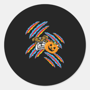 Adesivo Redondo Buldogue Mãe Halloween Pumpkin