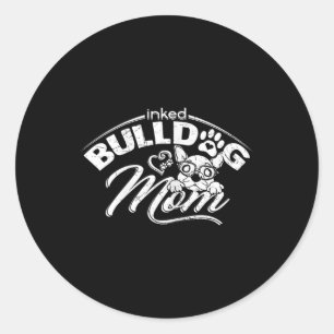 Adesivo Redondo Buldogue Mãe Tattoos Velha Cãozinho de Inglês Mãe