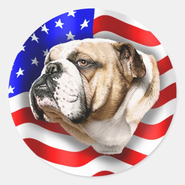 Adesivo Redondo Buldogue Patriot EUA Flag (Frente)