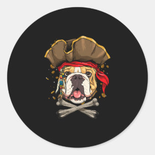Adesivo Redondo Buldogue Pirate Jolly Roger Crossbones Cachorro