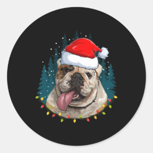 Adesivo Redondo Buldogue Vestindo Santa Hat Xmas - Bulldog Lover C