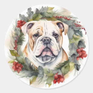 Adesivo Redondo Buldogue Wreath Festivo Wreath