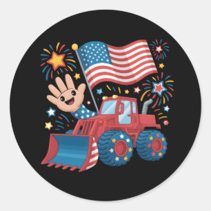 Adesivo Redondo Buldozer 4 de julho Toddler Boys Juventude EUA