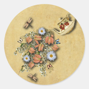 Adesivo Redondo Bule Com Coisas De Primavera- Pentes