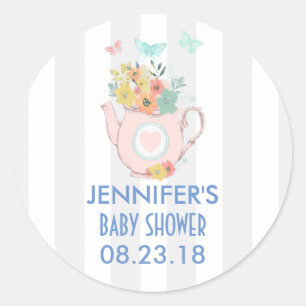 Adesivo Redondo Bule rosa com flores e borboletas