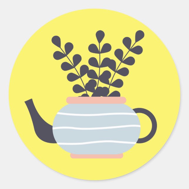 Adesivo Redondo Bule simples moderno com pastel vegetal (Frente)