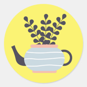 Adesivo Redondo Bule simples moderno com pastel vegetal