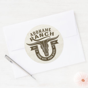 Adesivo Redondo Bull Steer Skull Western Ranch