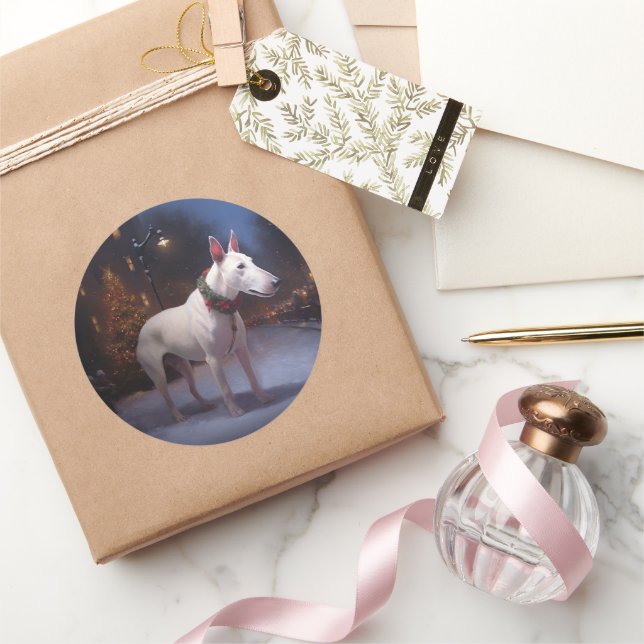 Adesivo Redondo Bull Terrier Christmas Fesason Season (Presentear)
